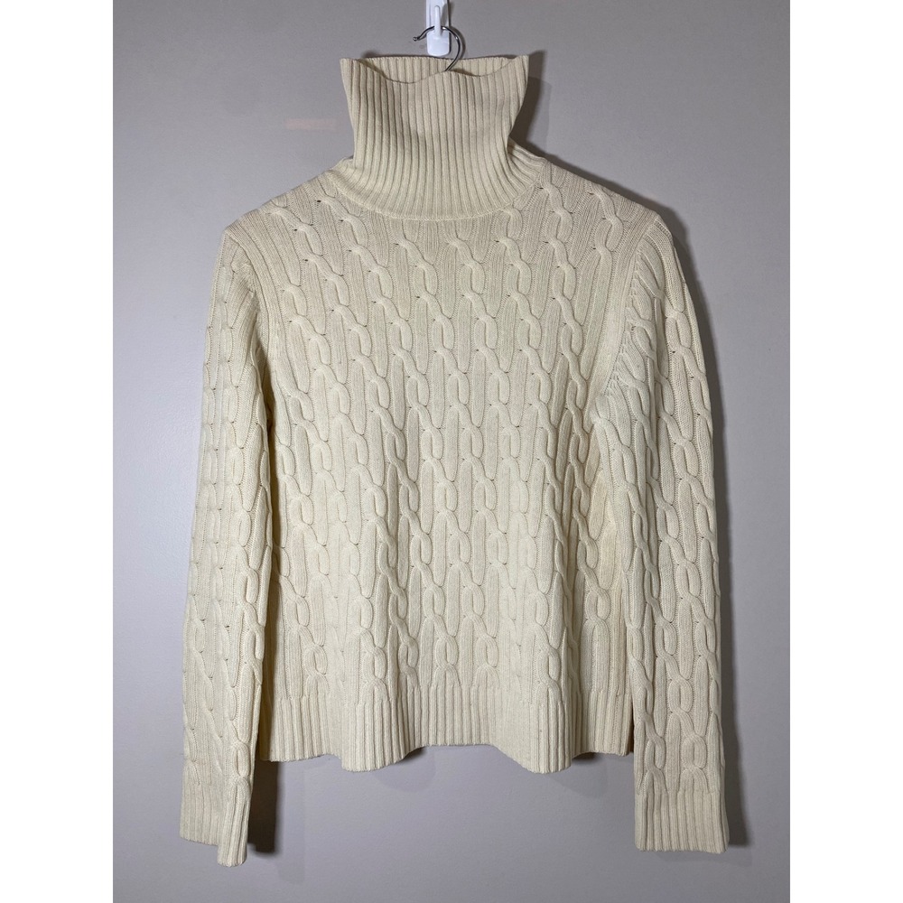 Brooks Brothers 346 Cream Wool Cashmere Cable Knit Turtleneck Sweater Womens‎ S